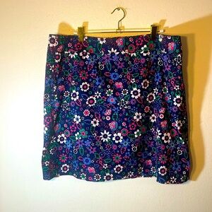 Talbots Groovy Flower Print Cotton Navy Pink Green Lined Skirt Size 16